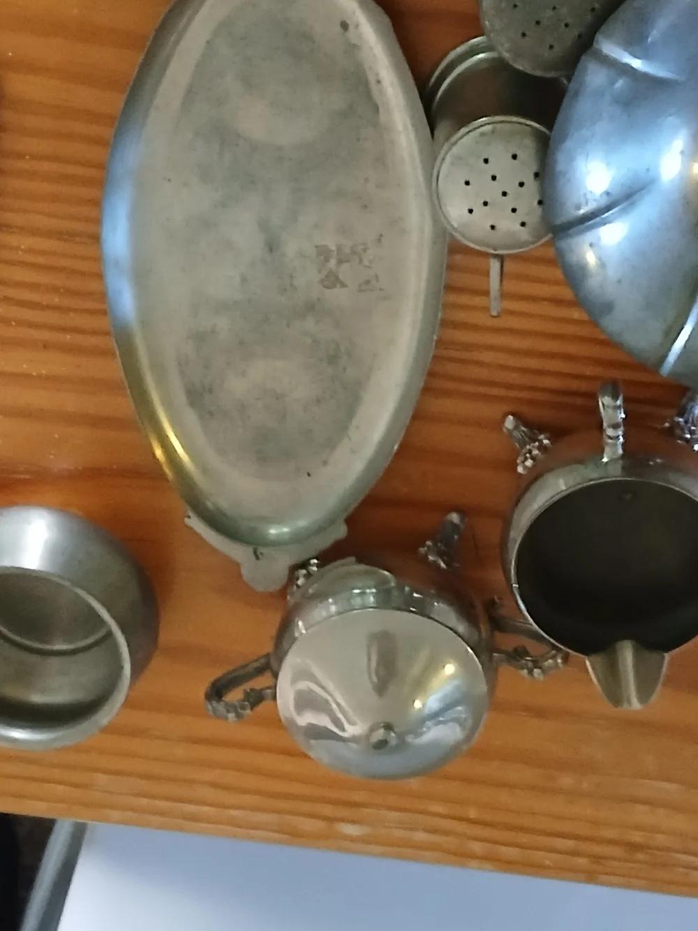 Vintage Pewter Kitchen Serving Set - Silver & Silver Plated Pieces 10.pcs